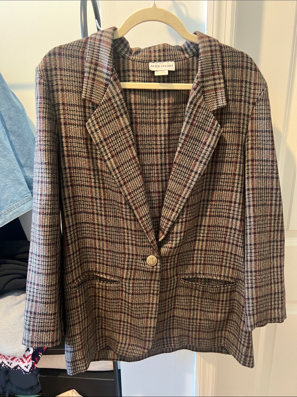 Alice Stuart Brown Plaid Single-Button Blazer